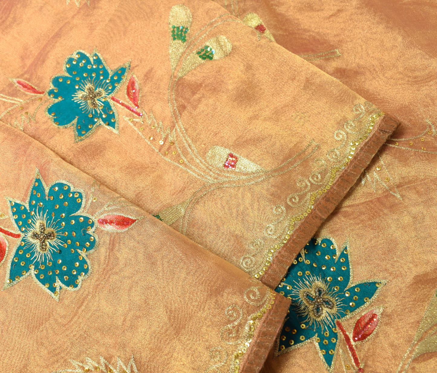 Sushila Vintage Golden Tissue Dupatta Zari Embroidered Wedding Floral LongStole