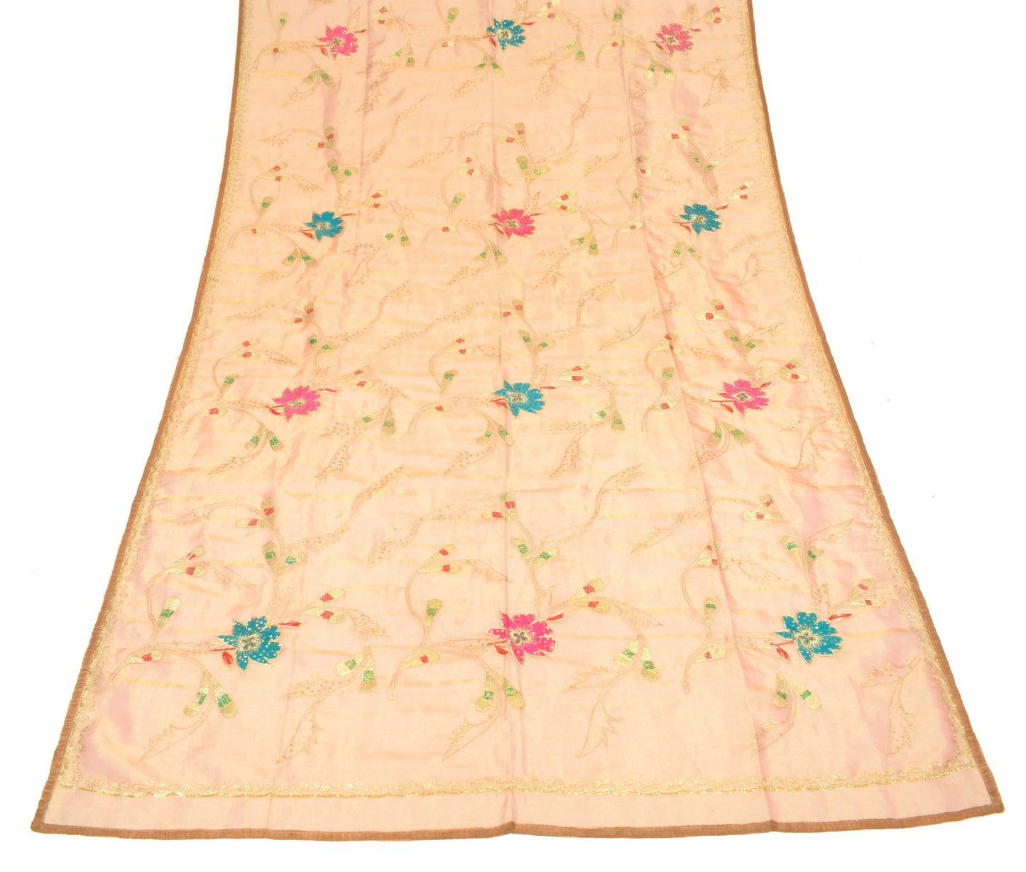 Sushila Vintage Golden Tissue Dupatta Zari Embroidered Wedding Floral LongStole