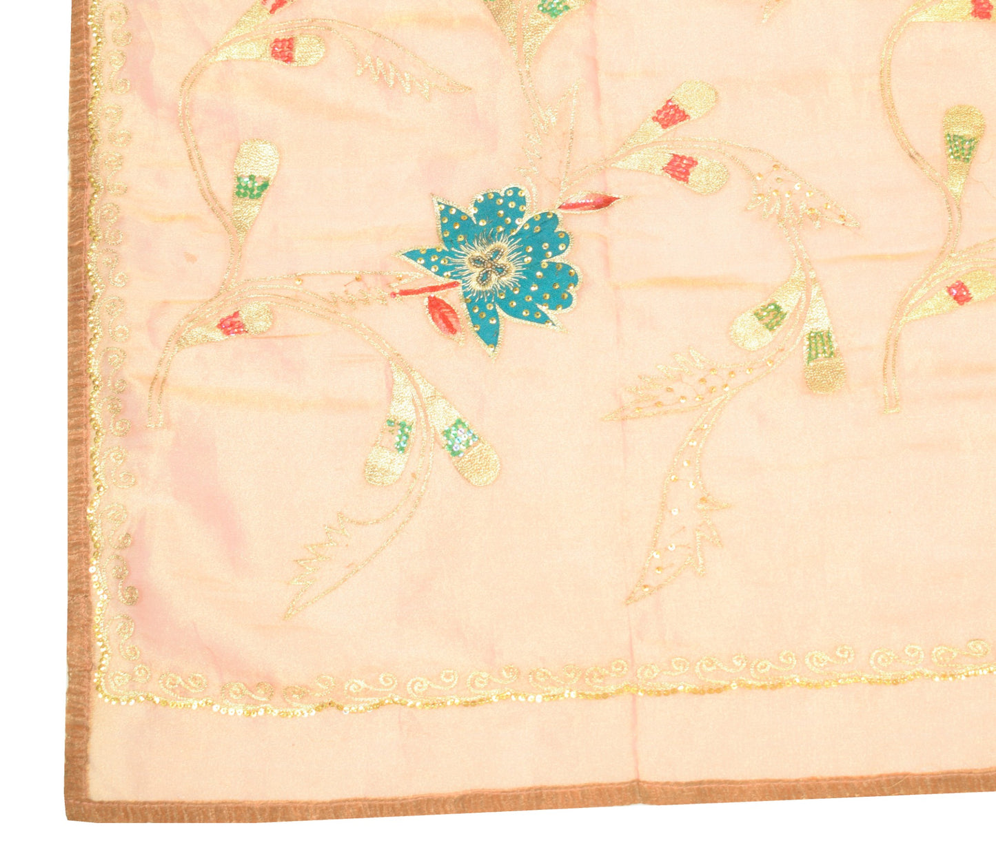 Sushila Vintage Golden Tissue Dupatta Zari Embroidered Wedding Floral LongStole