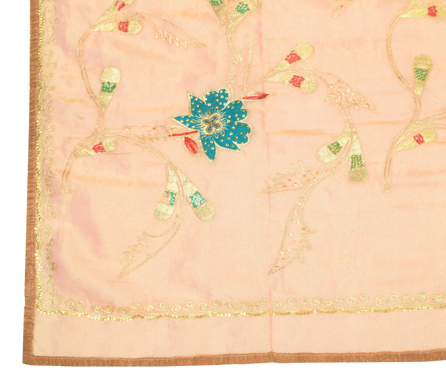 Sushila Vintage Golden Tissue Dupatta Zari Embroidered Wedding Floral LongStole