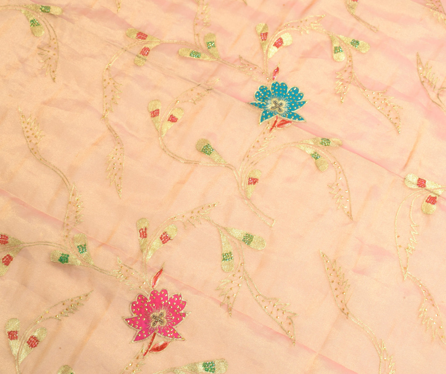 Sushila Vintage Golden Tissue Dupatta Zari Embroidered Wedding Floral LongStole