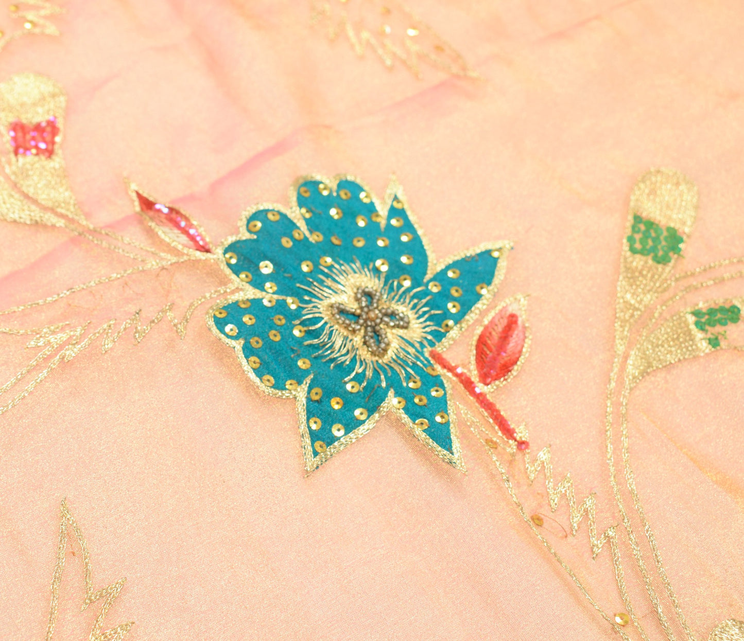 Sushila Vintage Golden Tissue Dupatta Zari Embroidered Wedding Floral LongStole