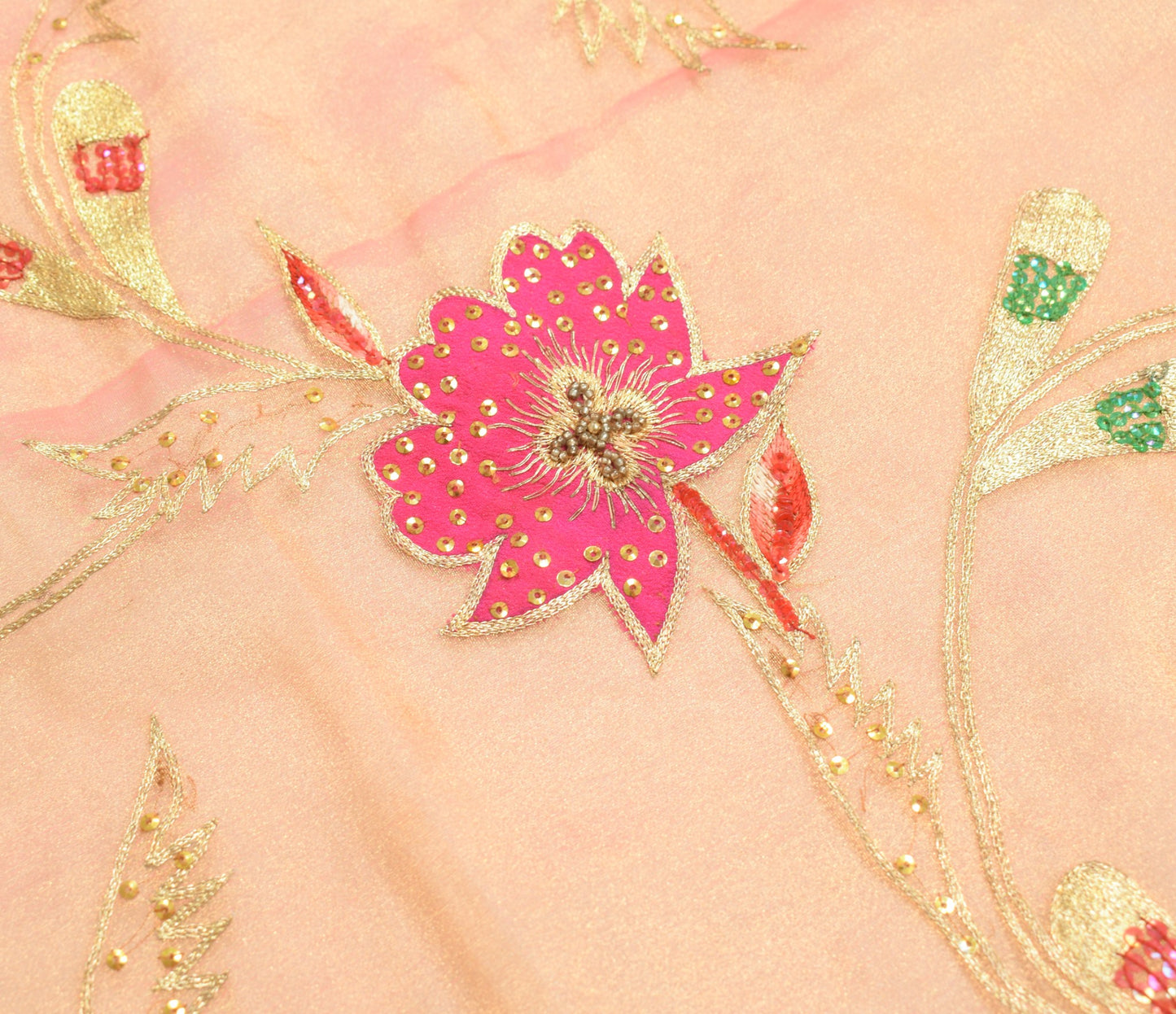 Sushila Vintage Golden Tissue Dupatta Zari Embroidered Wedding Floral LongStole