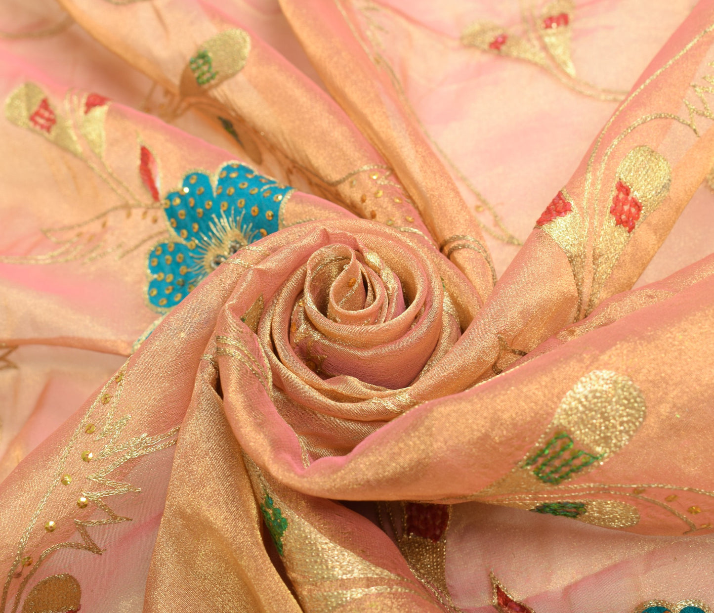 Sushila Vintage Golden Tissue Dupatta Zari Embroidered Wedding Floral LongStole