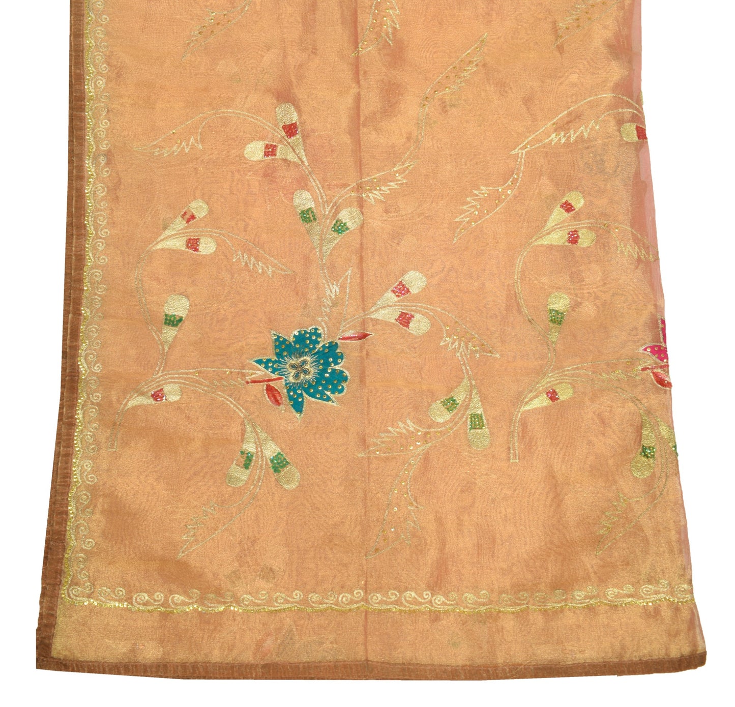 Sushila Vintage Golden Tissue Dupatta Zari Embroidered Wedding Floral LongStole