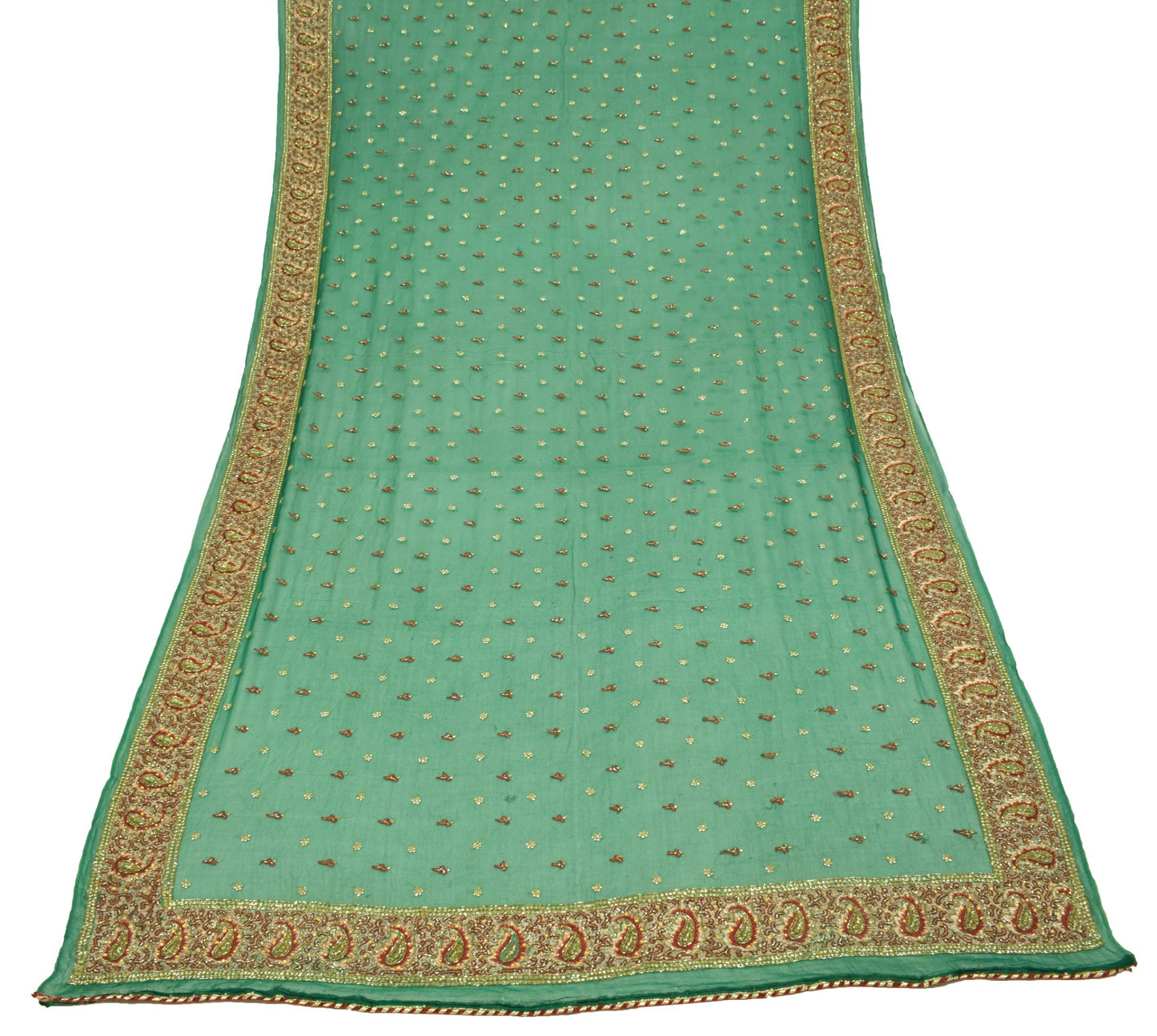 Sushila Vintage Green Dupatta Pure Georgette Glass Beads Embellish Long Stole