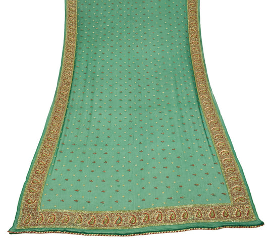 Sushila Vintage Green Dupatta Pure Georgette Glass Beads Embellish Long Stole