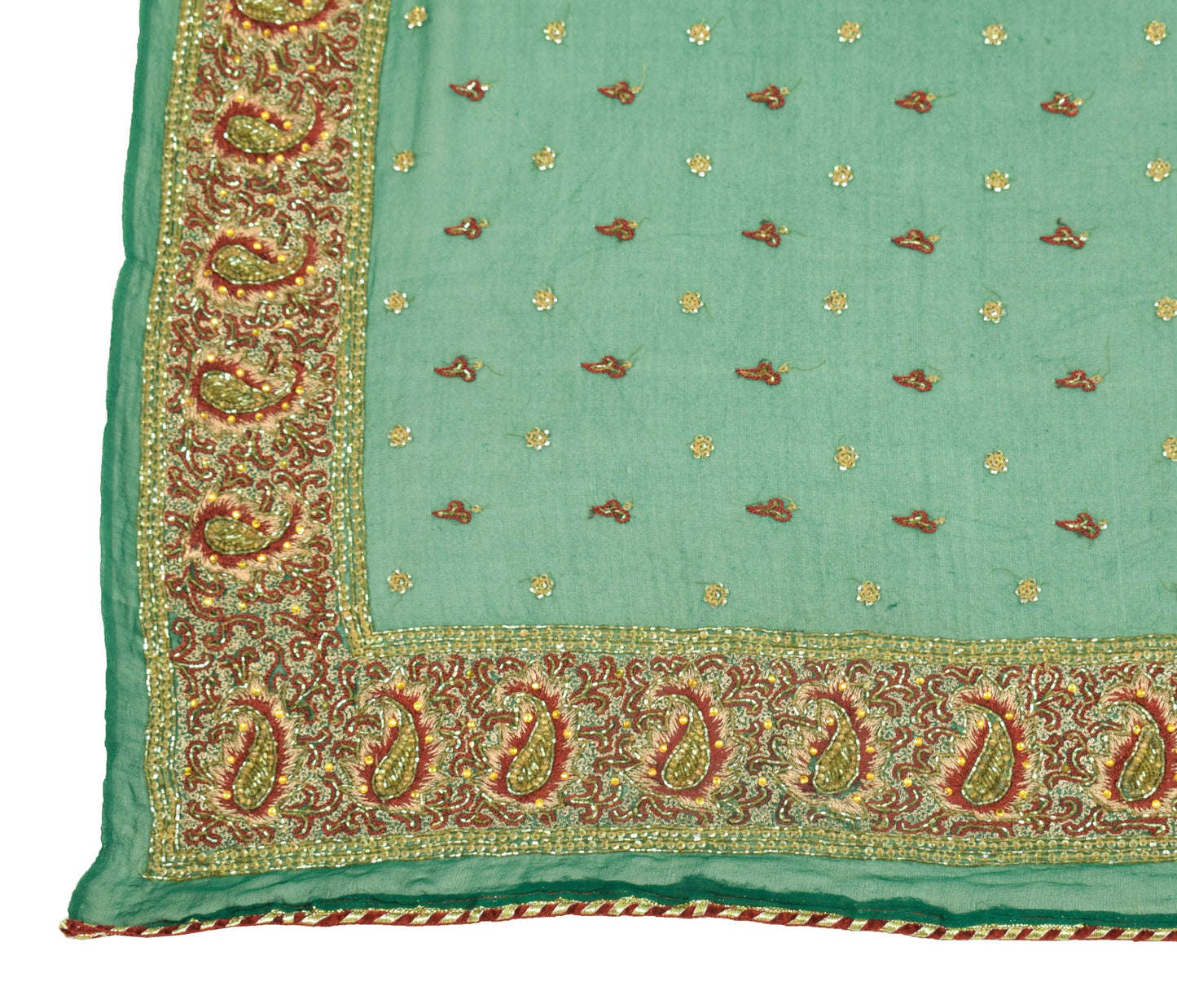 Sushila Vintage Green Dupatta Pure Georgette Glass Beads Embellish Long Stole