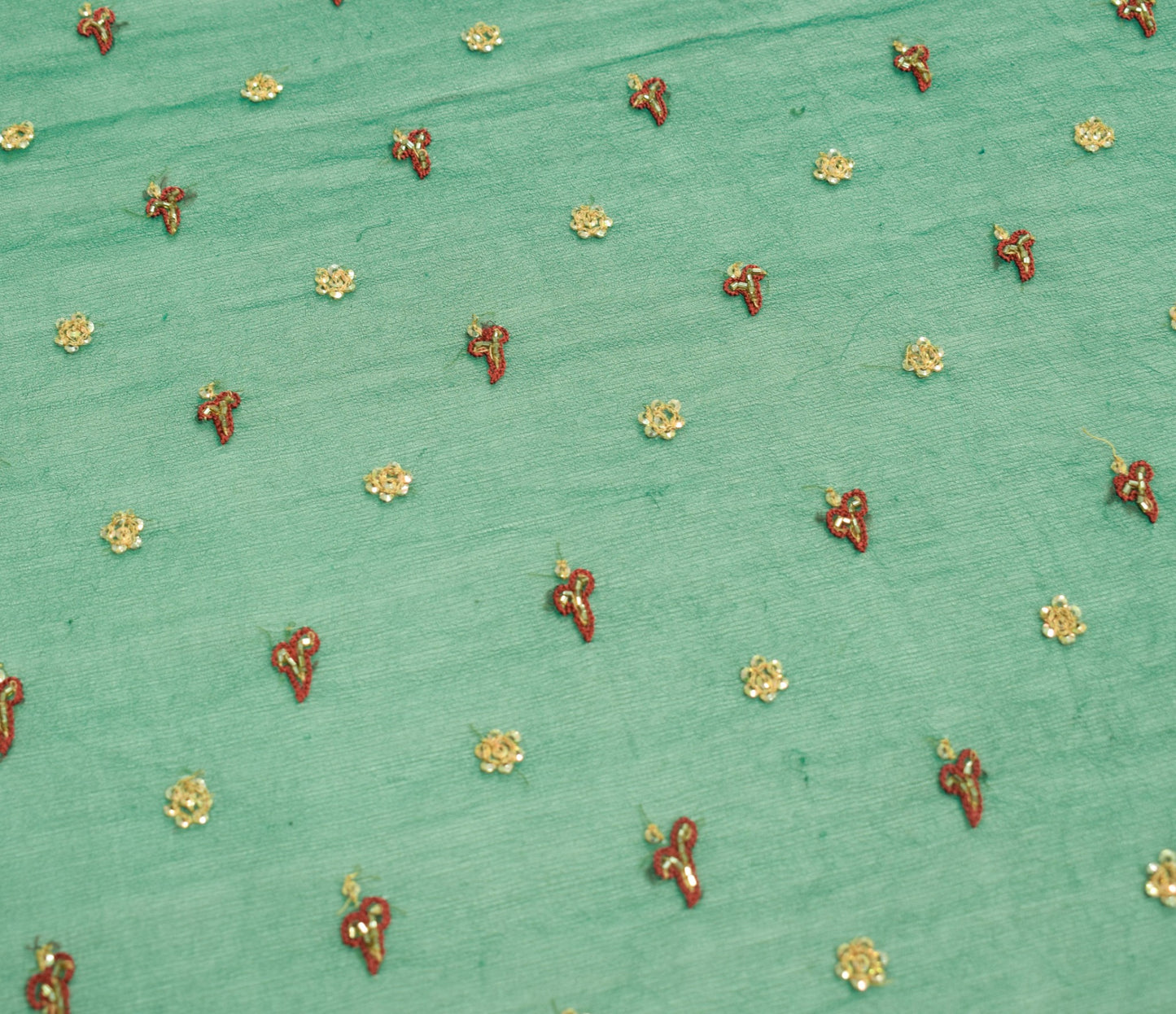 Sushila Vintage Green Dupatta Pure Georgette Glass Beads Embellish Long Stole