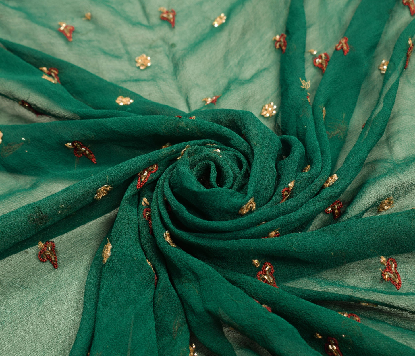 Sushila Vintage Green Dupatta Pure Georgette Glass Beads Embellish Long Stole