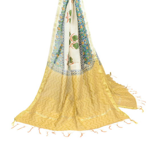 Sushila Vintage White Dupatta Pure Cotton Silk Hand Block Printed Long Stole