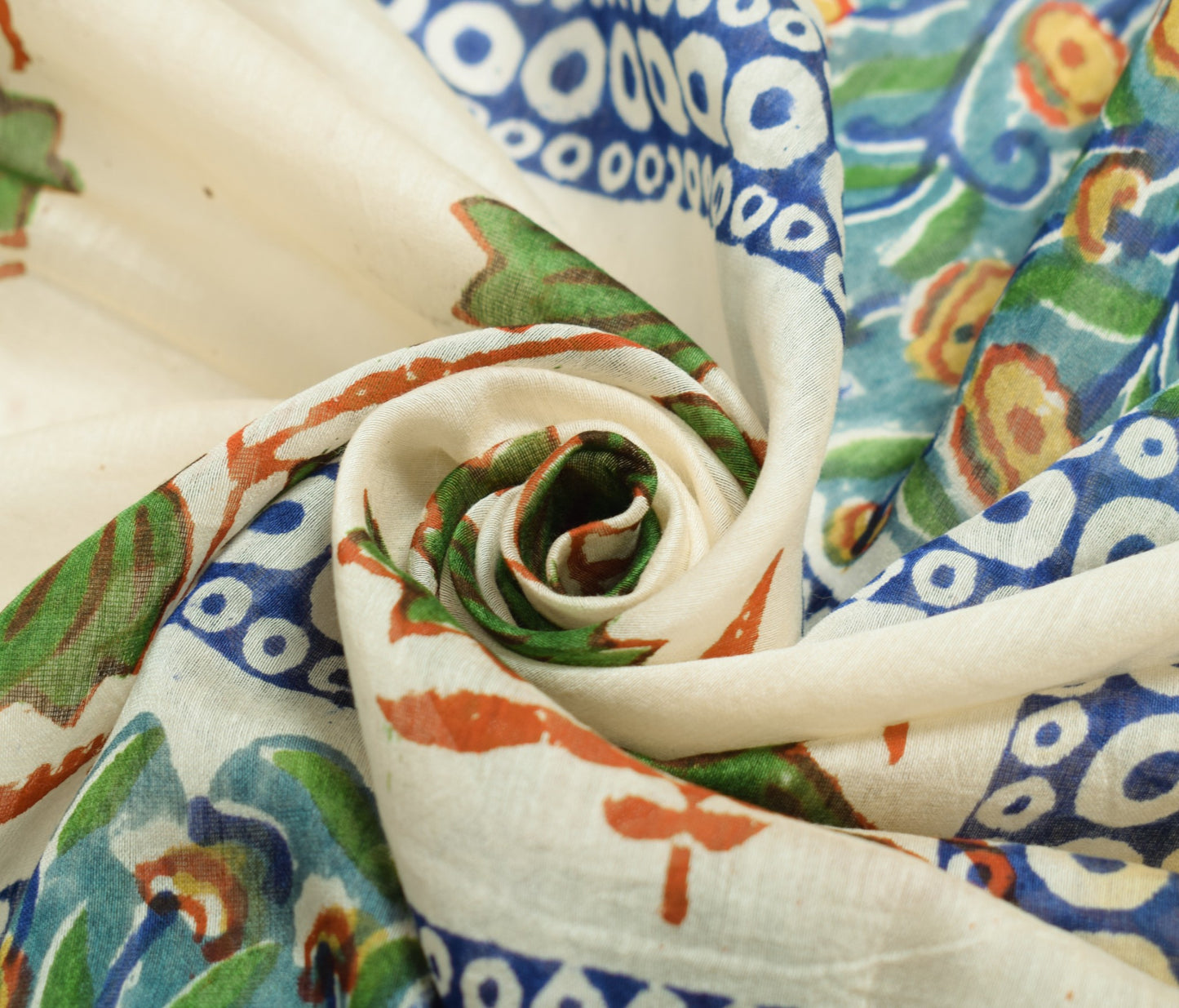 Sushila Vintage White Dupatta Pure Cotton Silk Hand Block Printed Long Stole