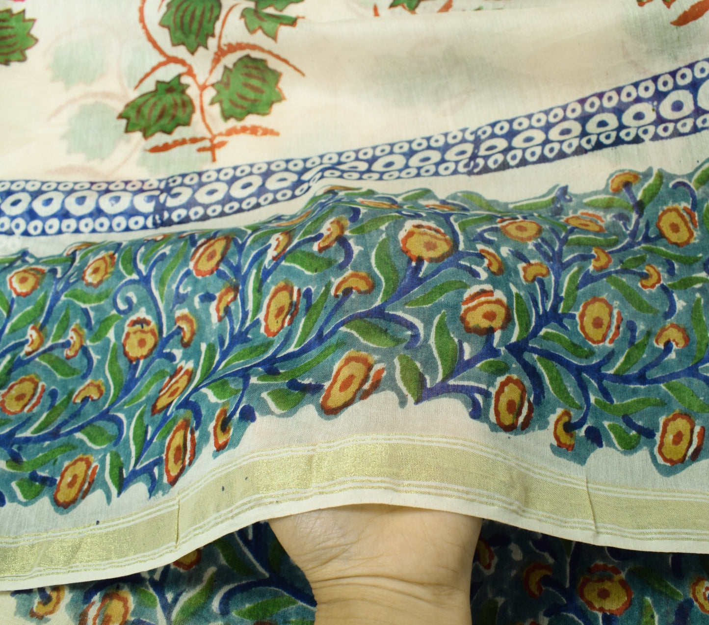 Sushila Vintage White Dupatta Pure Cotton Silk Hand Block Printed Long Stole