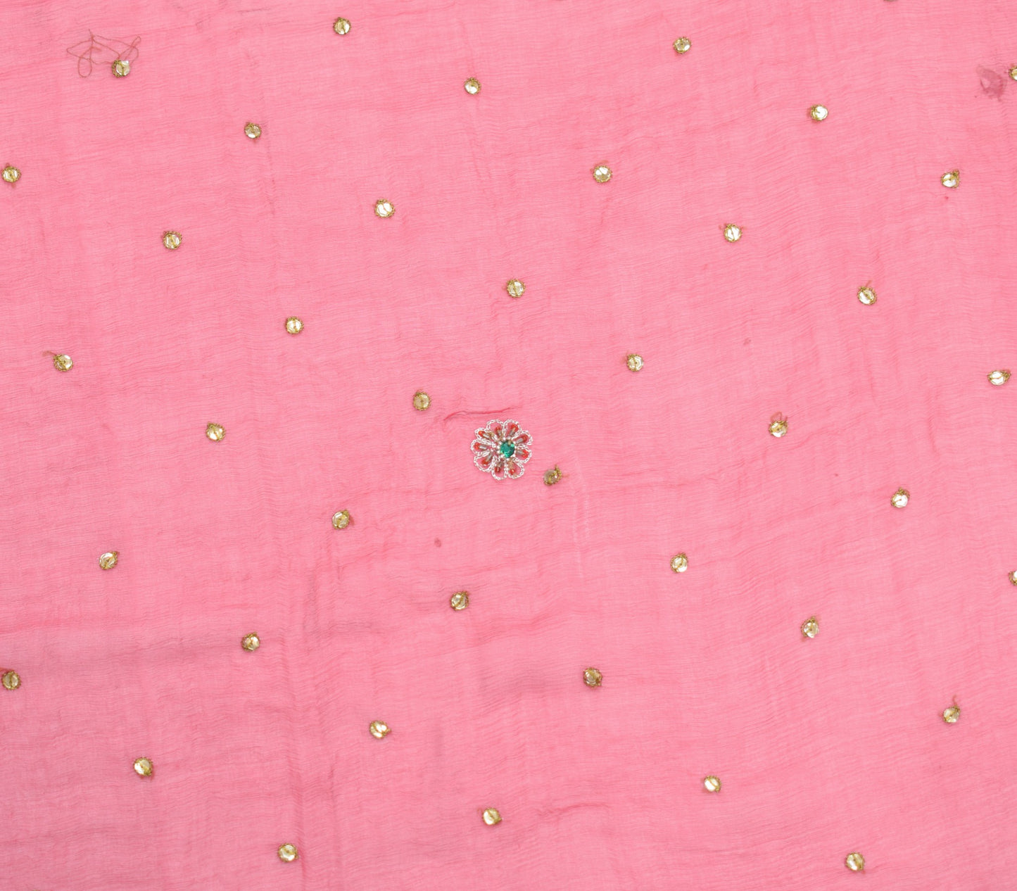 Sushila Vintage Pink Dupatta 100% Pure Chiffon Silk Hand Beaded Long Stole Wrap