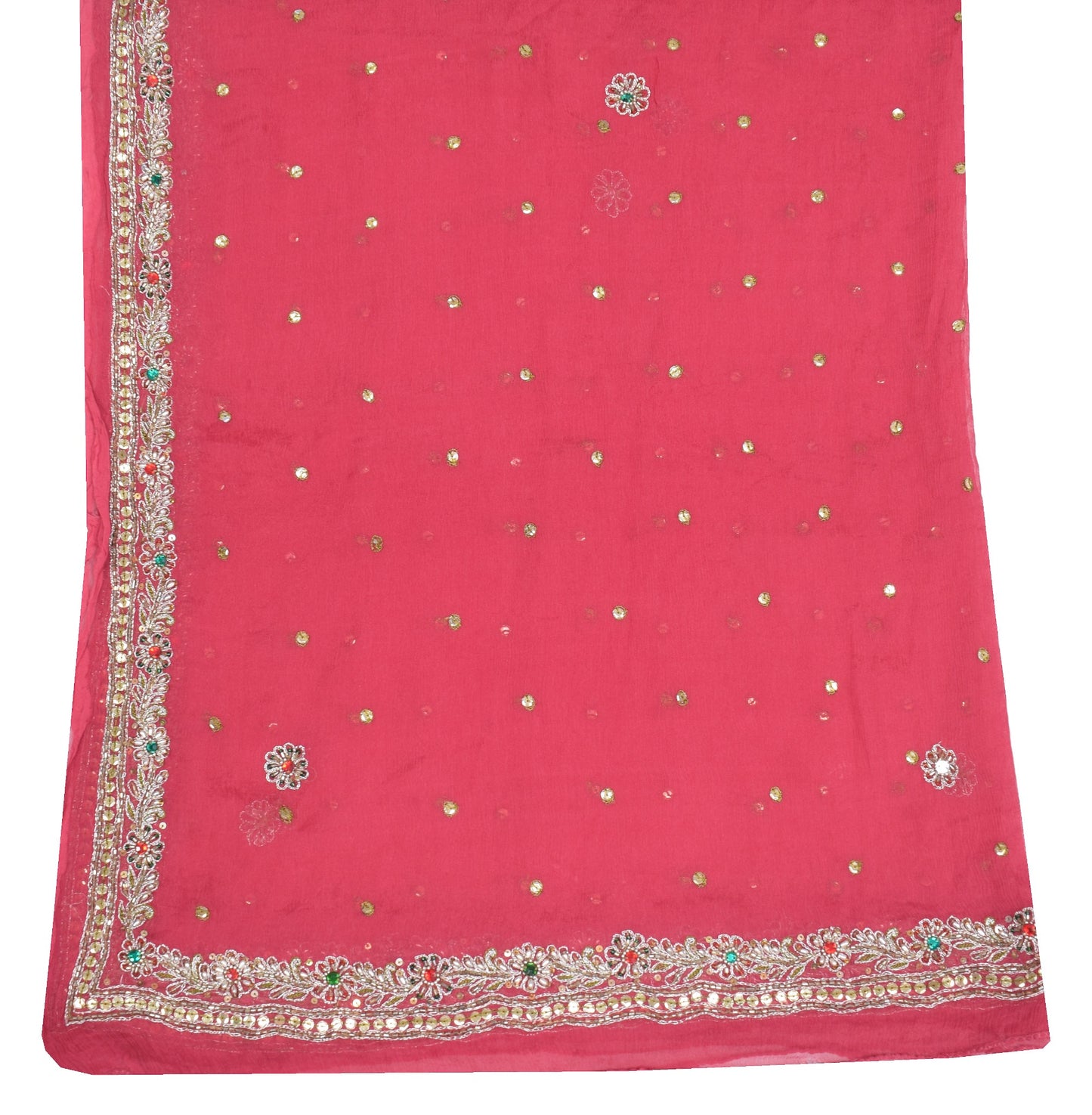 Sushila Vintage Pink Dupatta 100% Pure Chiffon Silk Hand Beaded Long Stole Wrap