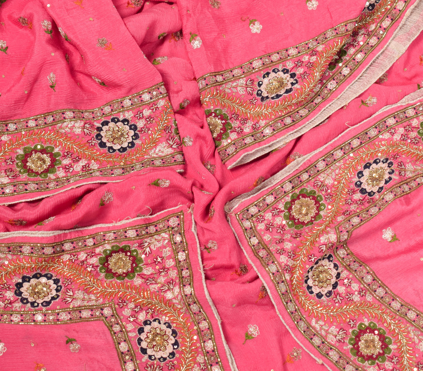 Sushila Vintage Pink Embroidered Dupatta Broad Border Pure Chiffon Long Stole