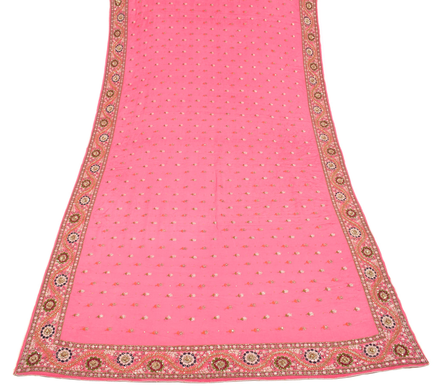 Sushila Vintage Pink Embroidered Dupatta Broad Border Pure Chiffon Long Stole