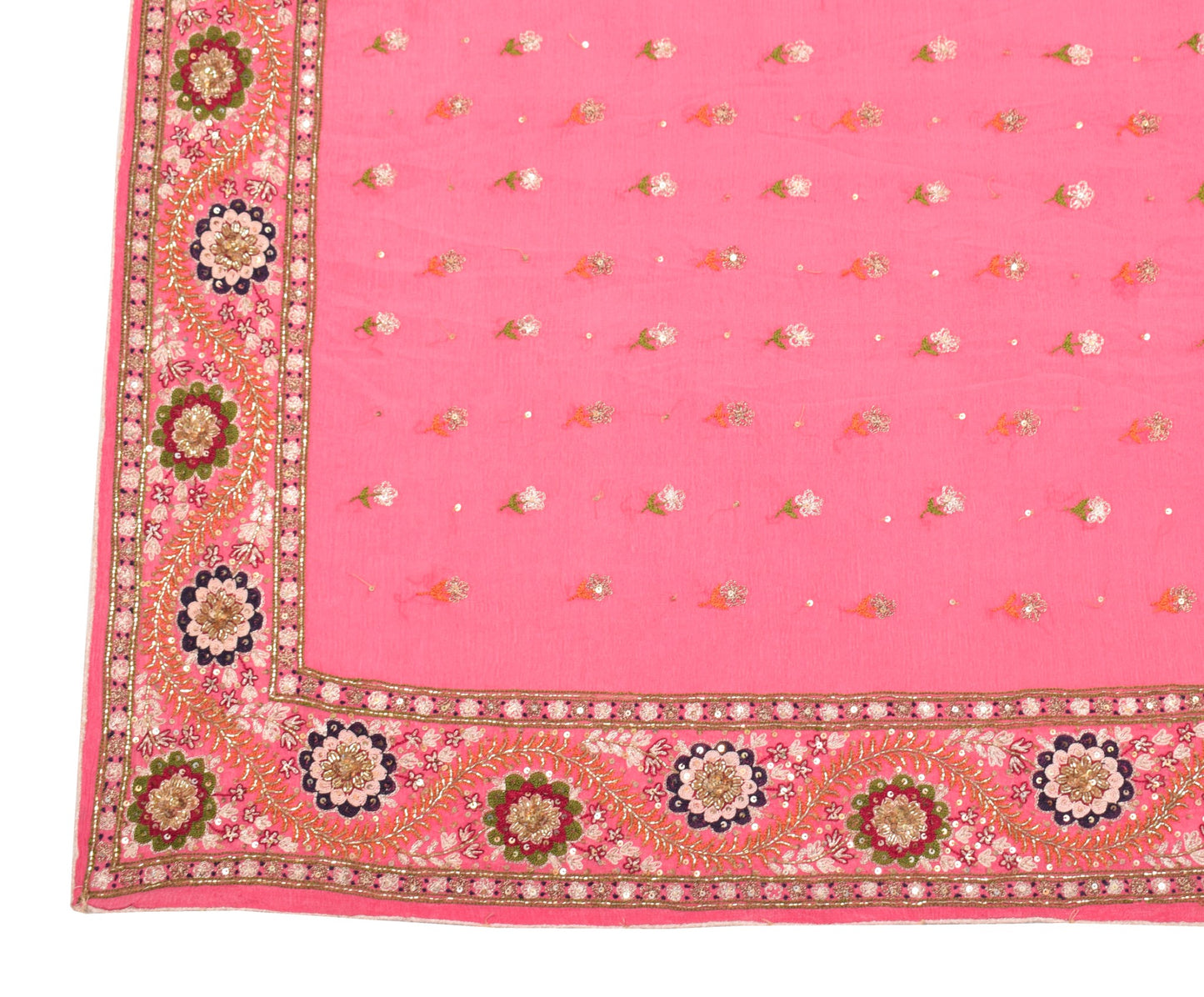 Sushila Vintage Pink Embroidered Dupatta Broad Border Pure Chiffon Long Stole