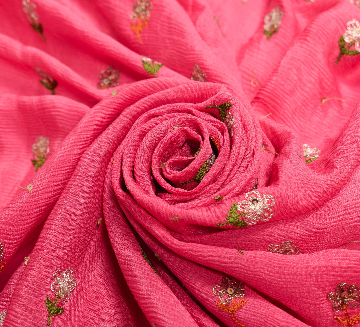 Sushila Vintage Pink Embroidered Dupatta Broad Border Pure Chiffon Long Stole