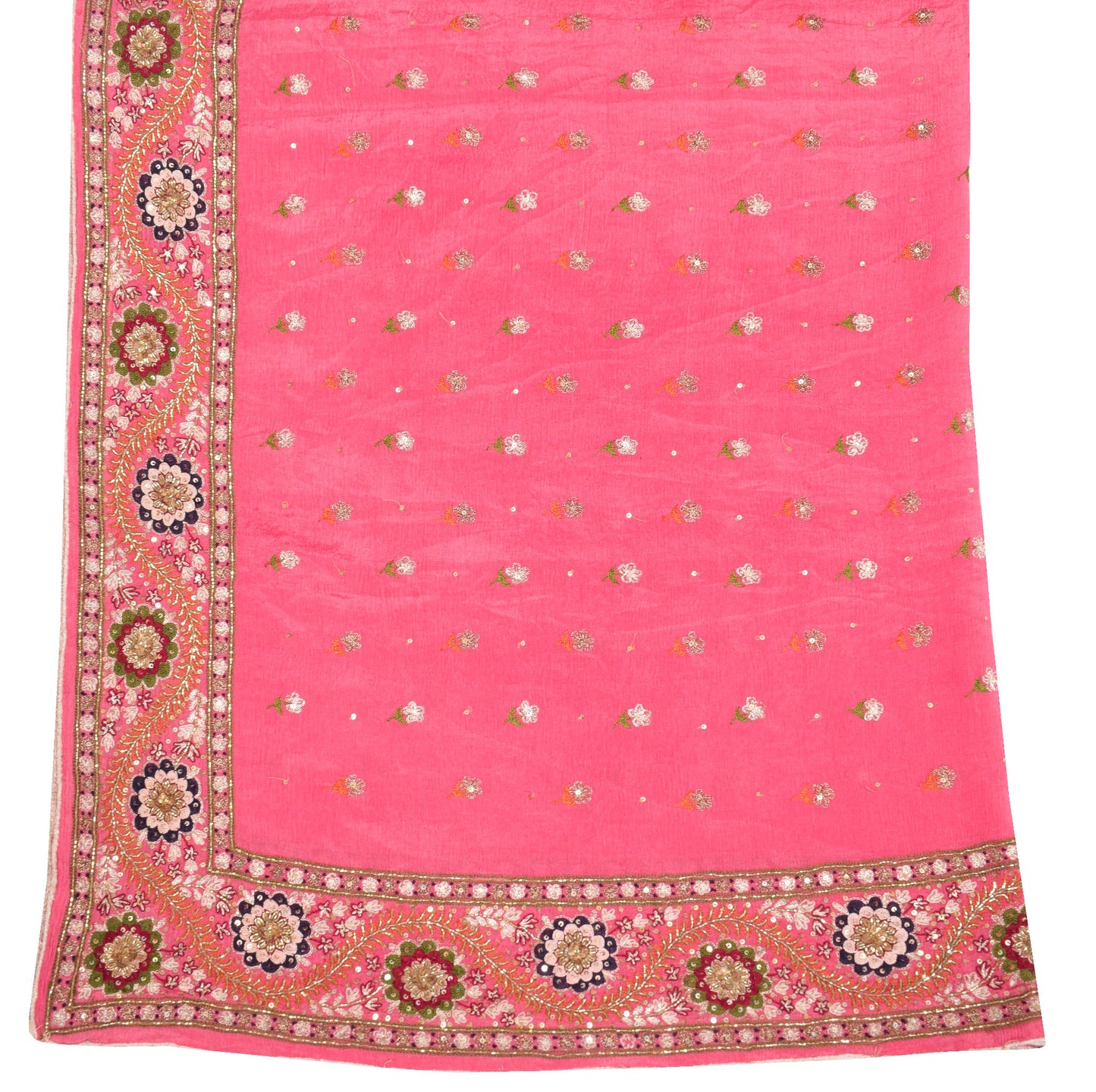 Sushila Vintage Pink Embroidered Dupatta Broad Border Pure Chiffon Long Stole