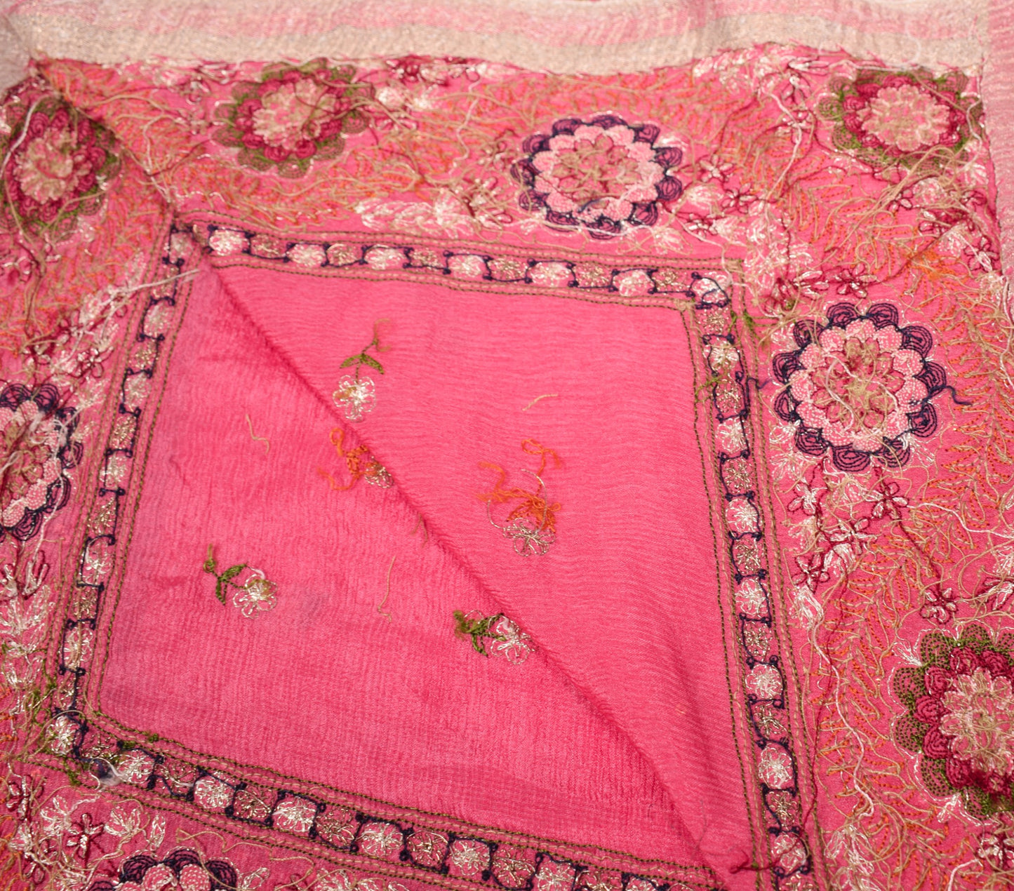 Sushila Vintage Pink Embroidered Dupatta Broad Border Pure Chiffon Long Stole