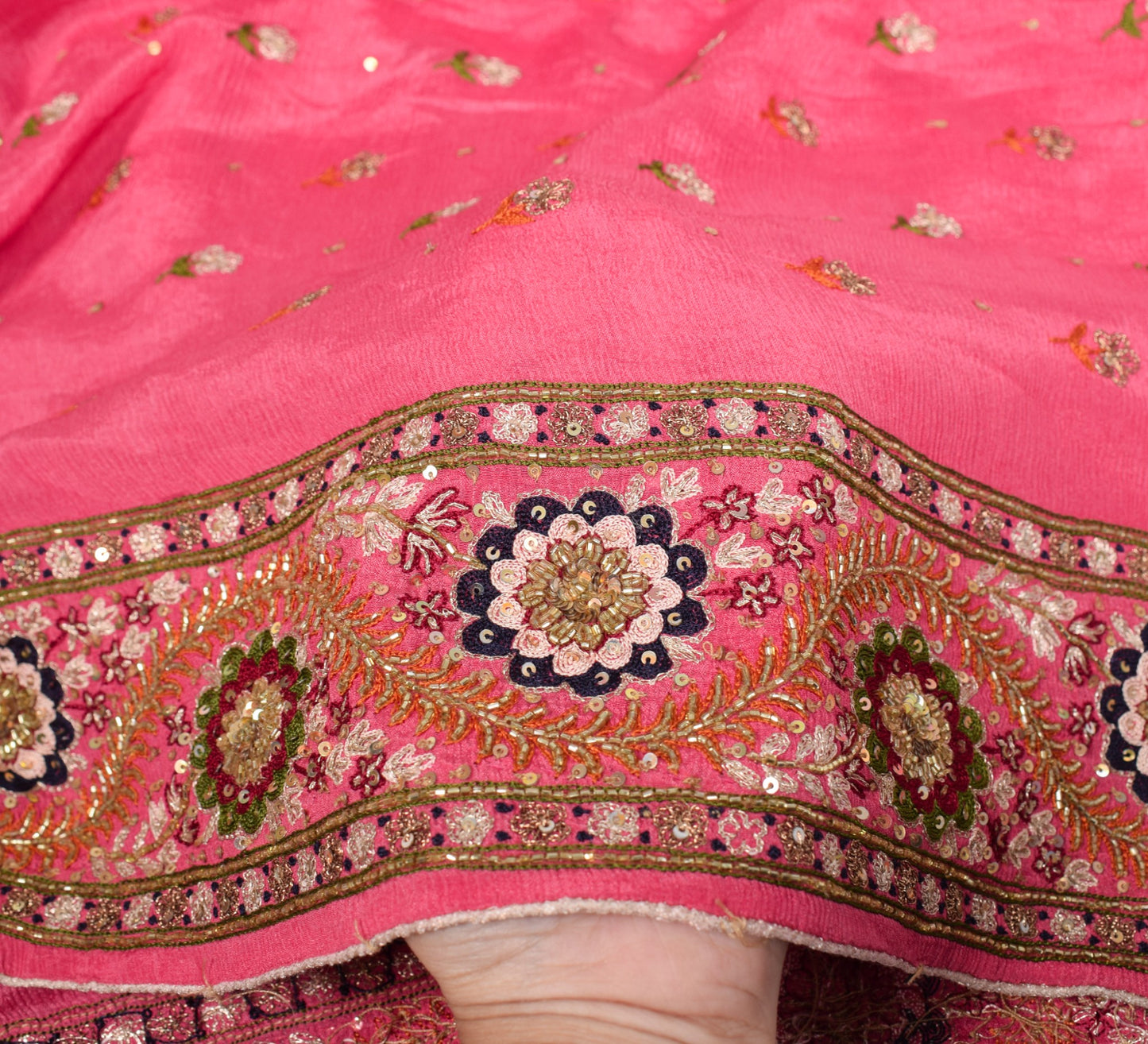 Sushila Vintage Pink Embroidered Dupatta Broad Border Pure Chiffon Long Stole