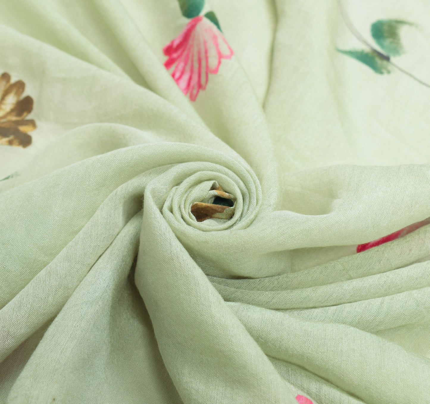 Sushila Vintage Pista Green Dupatta Hand Printed 100%Pure Cotton Silk Long Stole
