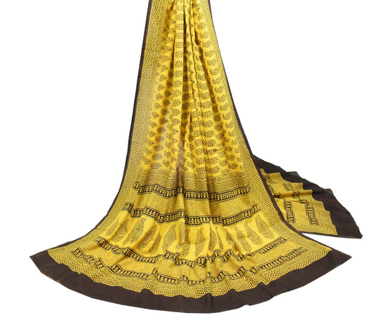 Sushila Vintage Hand Block Printed Dupatta Pure Cotton Yellow Soft Long Stole