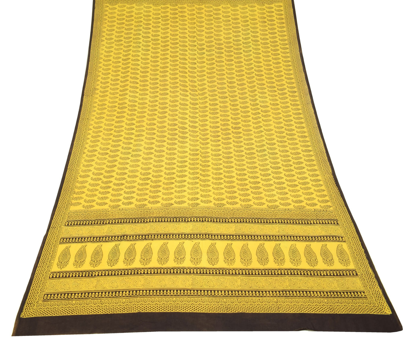 Sushila Vintage Hand Block Printed Dupatta Pure Cotton Yellow Soft Long Stole