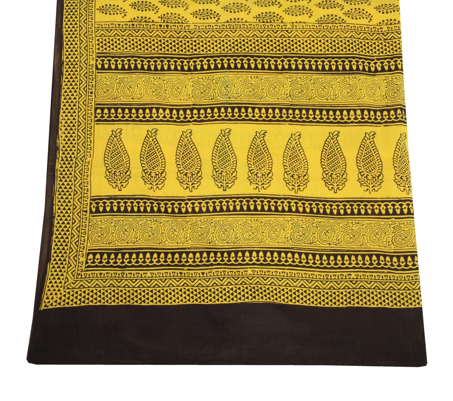 Sushila Vintage Hand Block Printed Dupatta Pure Cotton Yellow Soft Long Stole