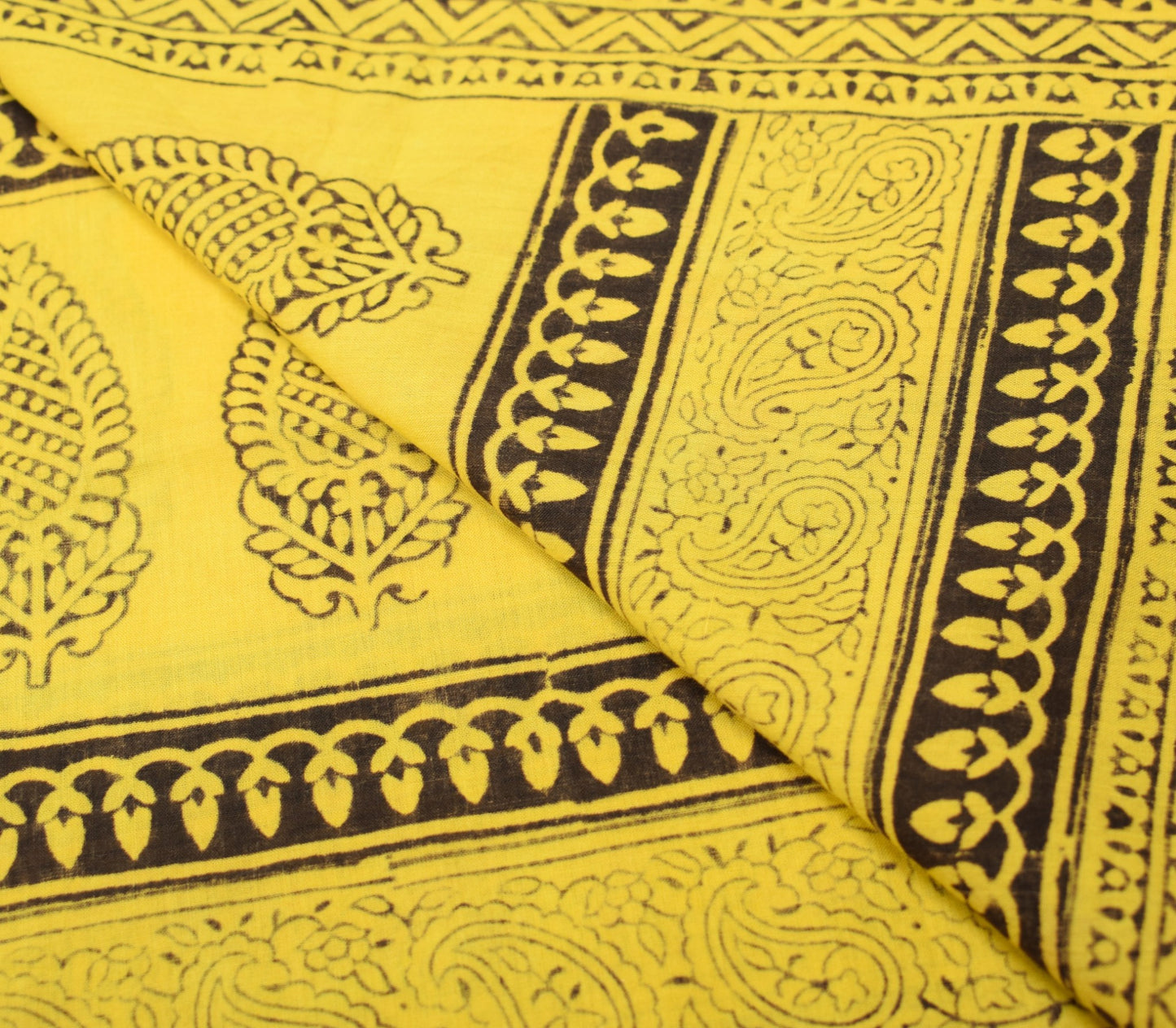 Sushila Vintage Hand Block Printed Dupatta Pure Cotton Yellow Soft Long Stole