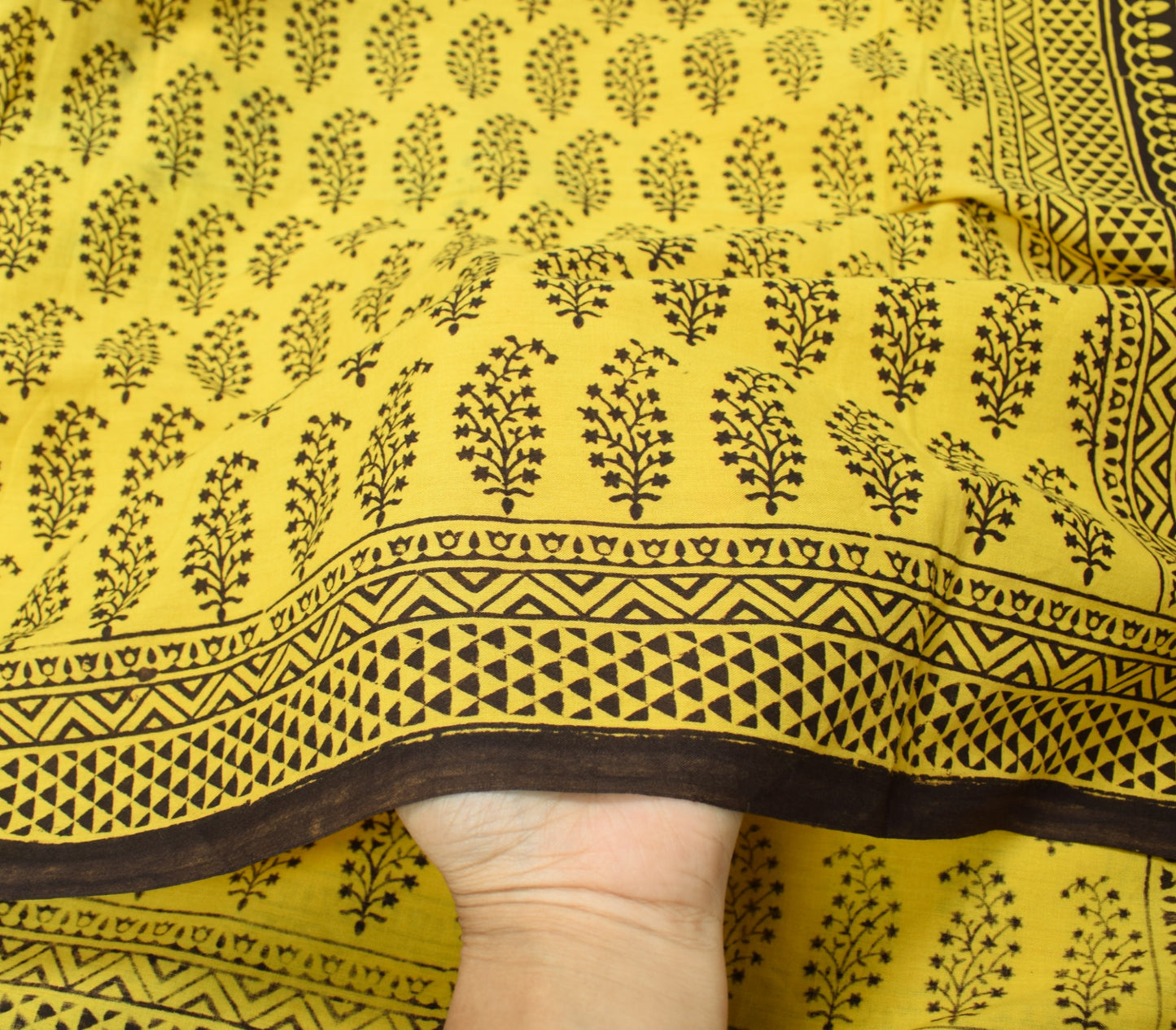 Sushila Vintage Hand Block Printed Dupatta Pure Cotton Yellow Soft Long Stole