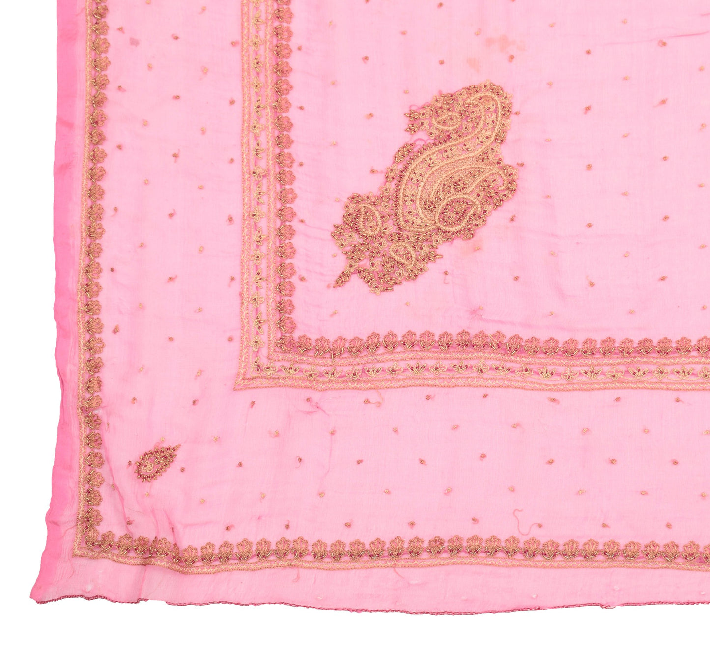 Sushila Vintage Pure Chiffon Silk Dupatta Pink Hand Embroidered Long Stole Wrap
