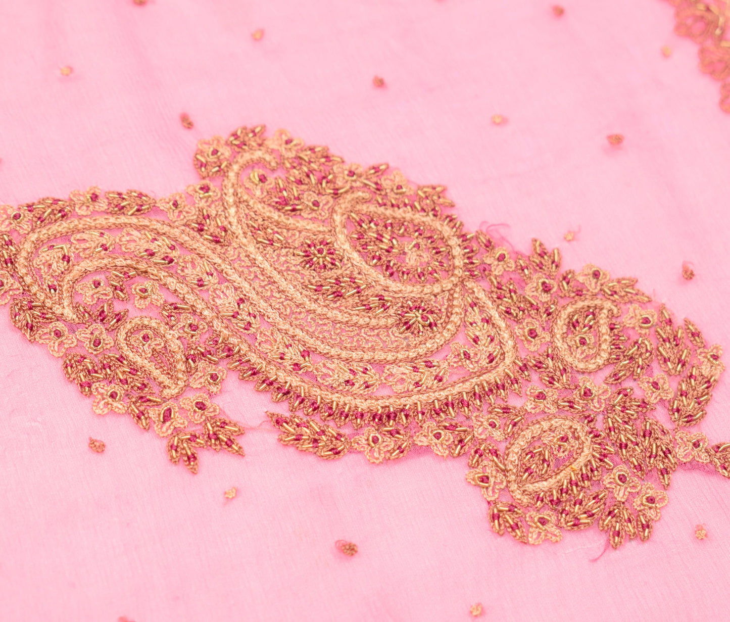 Sushila Vintage Pure Chiffon Silk Dupatta Pink Hand Embroidered Long Stole Wrap