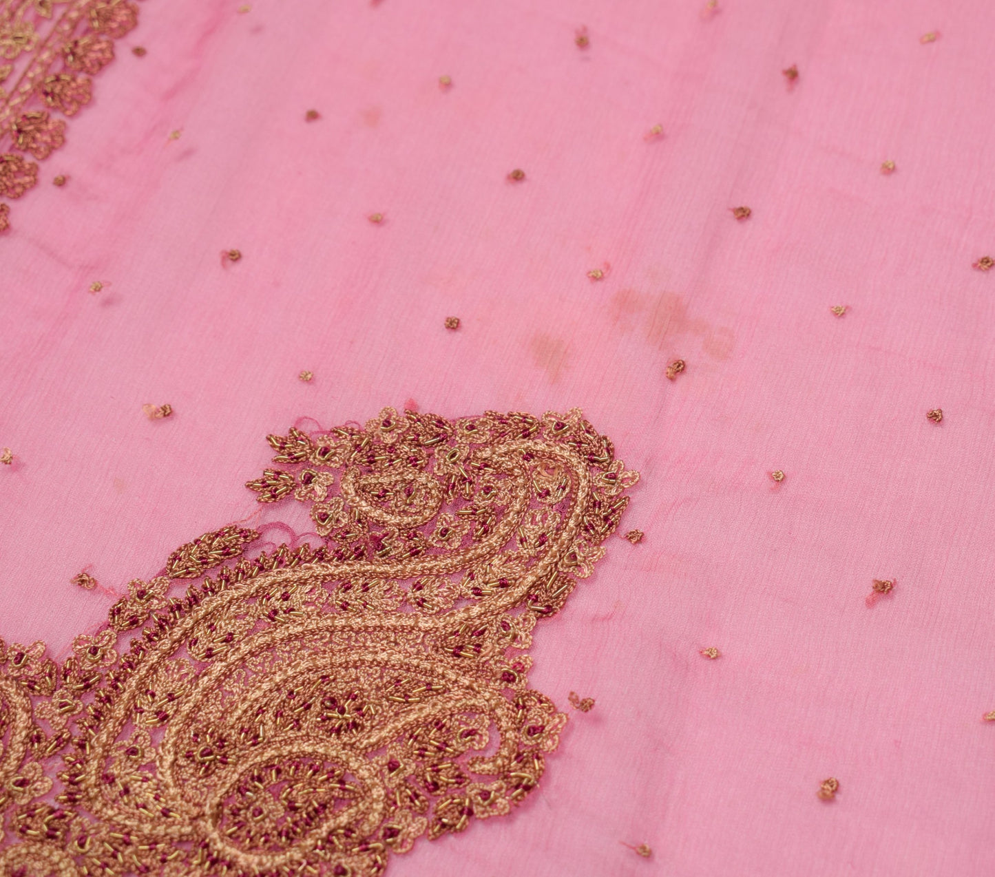 Sushila Vintage Pure Chiffon Silk Dupatta Pink Hand Embroidered Long Stole Wrap
