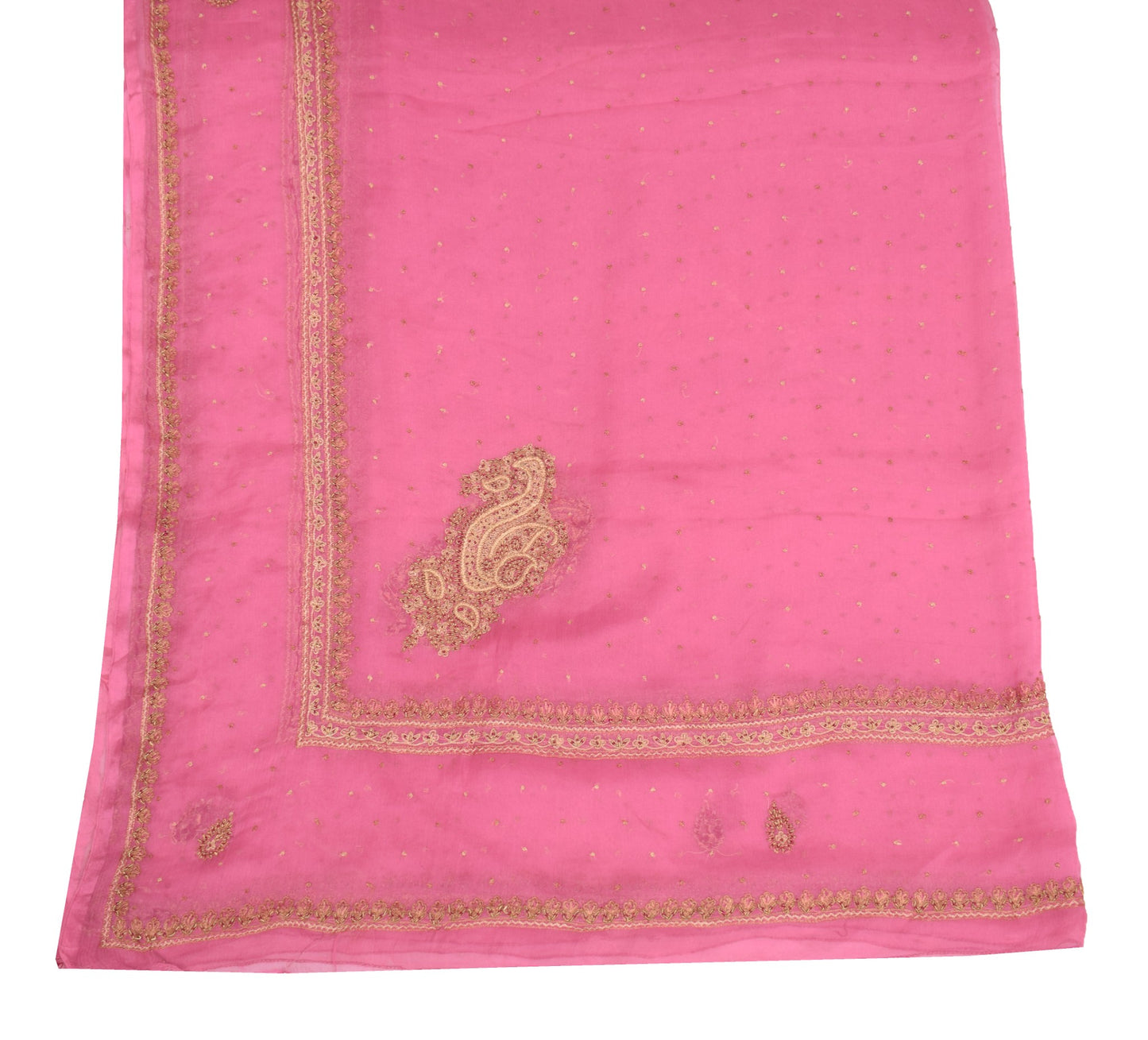 Sushila Vintage Pure Chiffon Silk Dupatta Pink Hand Embroidered Long Stole Wrap