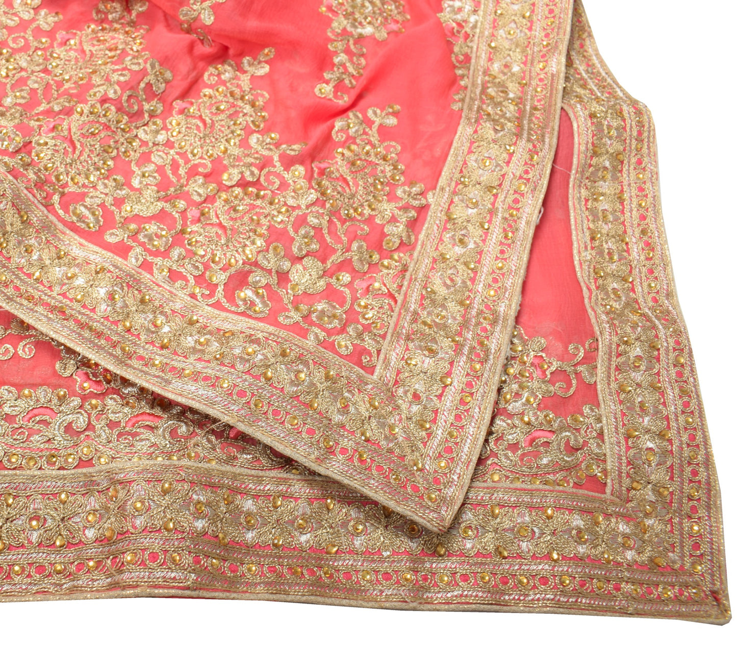 Sushila Vintage Peach HEAVY Dupatta Floral Embroidered Pure Chiffon Long Stole