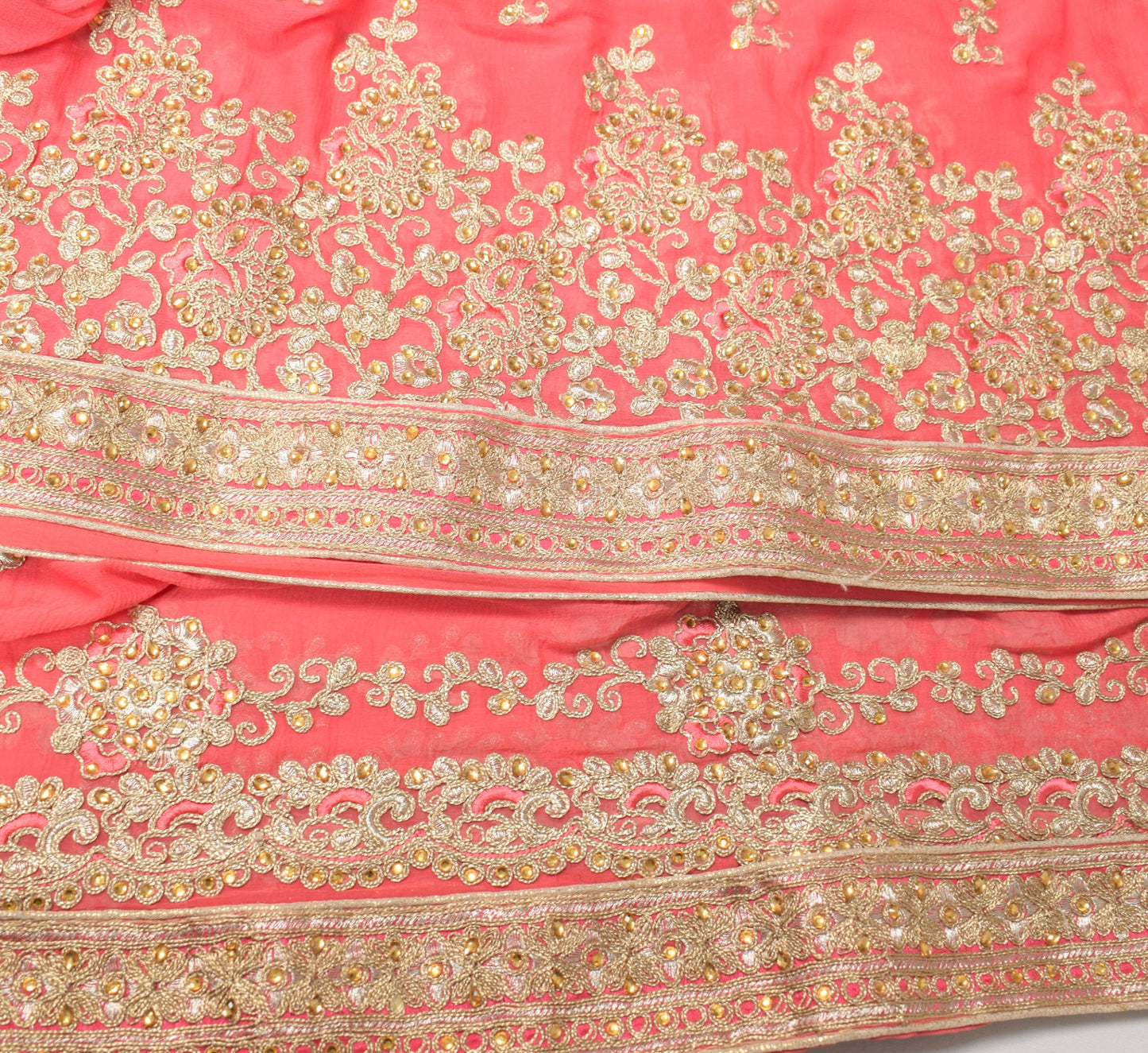 Sushila Vintage Peach HEAVY Dupatta Floral Embroidered Pure Chiffon Long Stole