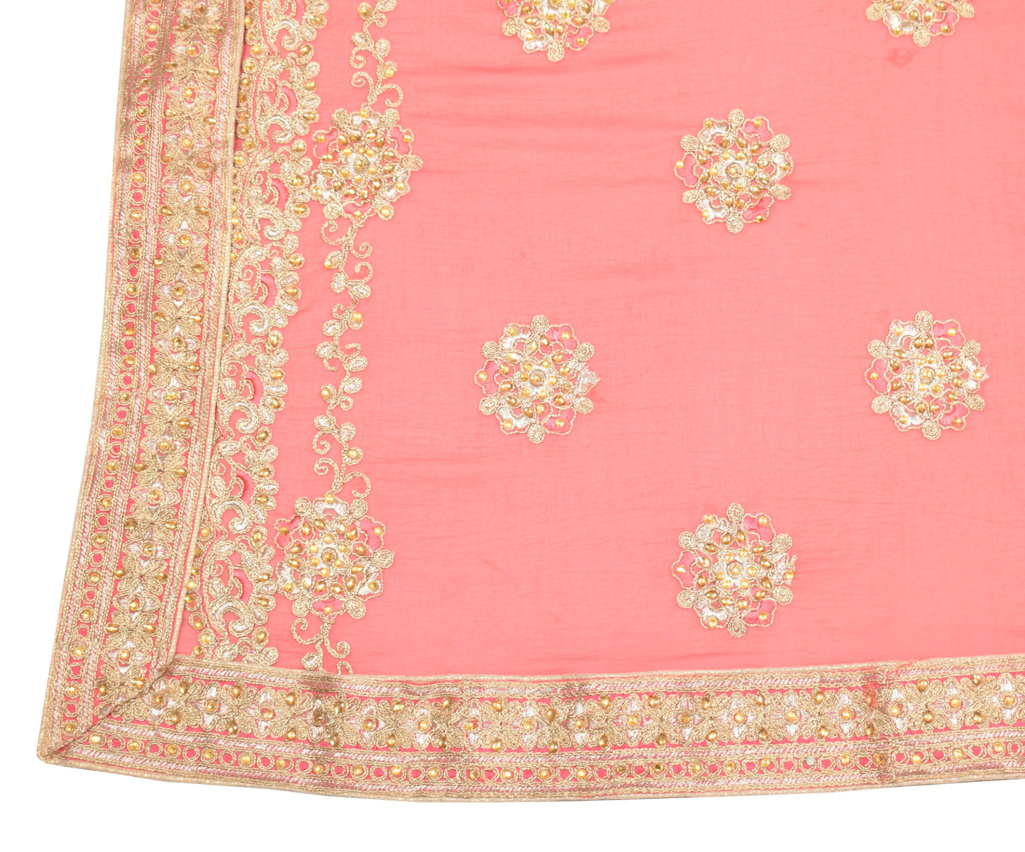 Sushila Vintage Peach HEAVY Dupatta Floral Embroidered Pure Chiffon Long Stole