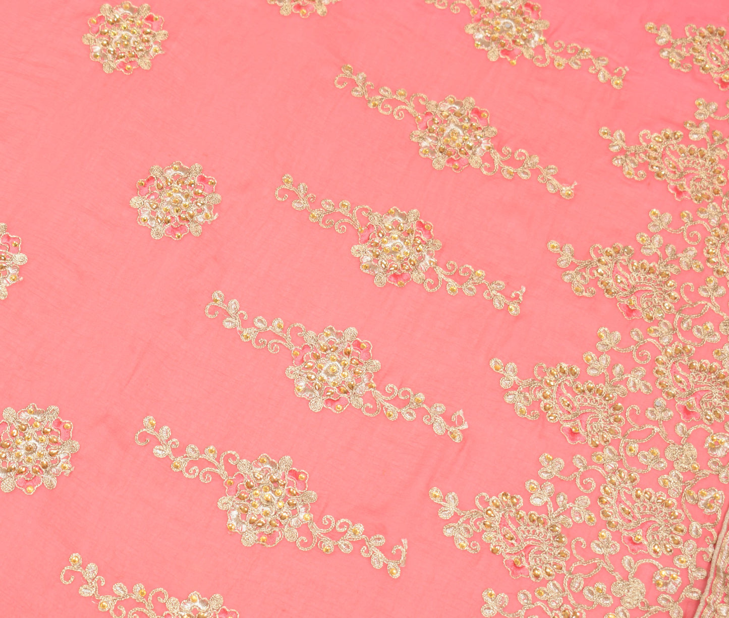 Sushila Vintage Peach HEAVY Dupatta Floral Embroidered Pure Chiffon Long Stole