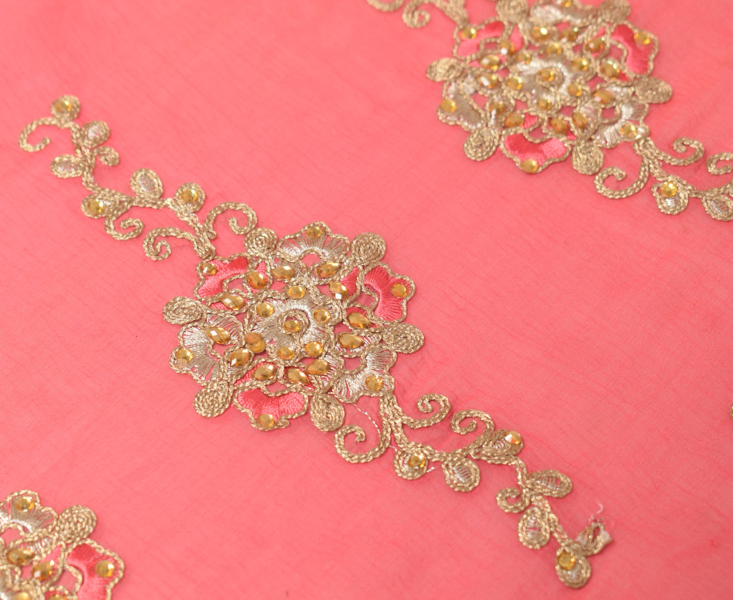 Sushila Vintage Peach HEAVY Dupatta Floral Embroidered Pure Chiffon Long Stole