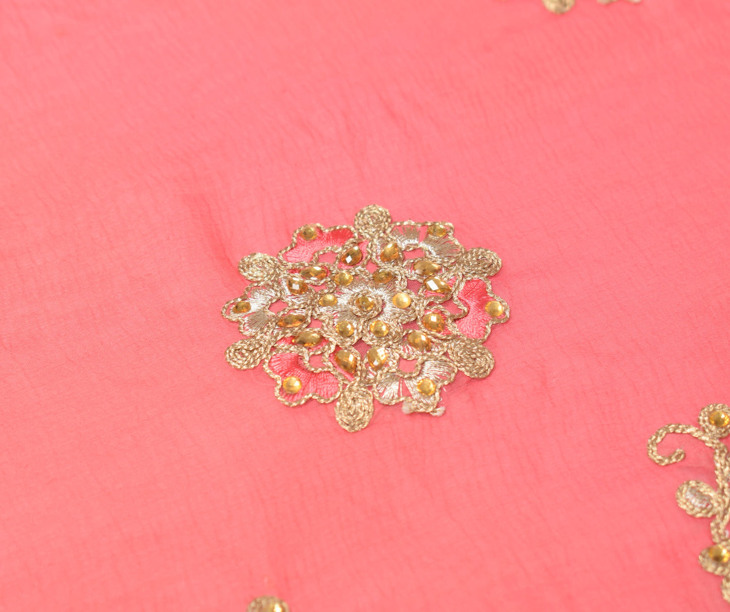 Sushila Vintage Peach HEAVY Dupatta Floral Embroidered Pure Chiffon Long Stole