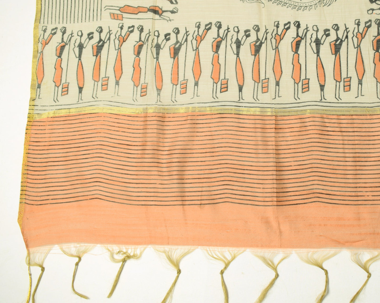 Sushila Vintage Art Silk Dupatta Cream Hand Block Printed Woven Long Stole Wrap