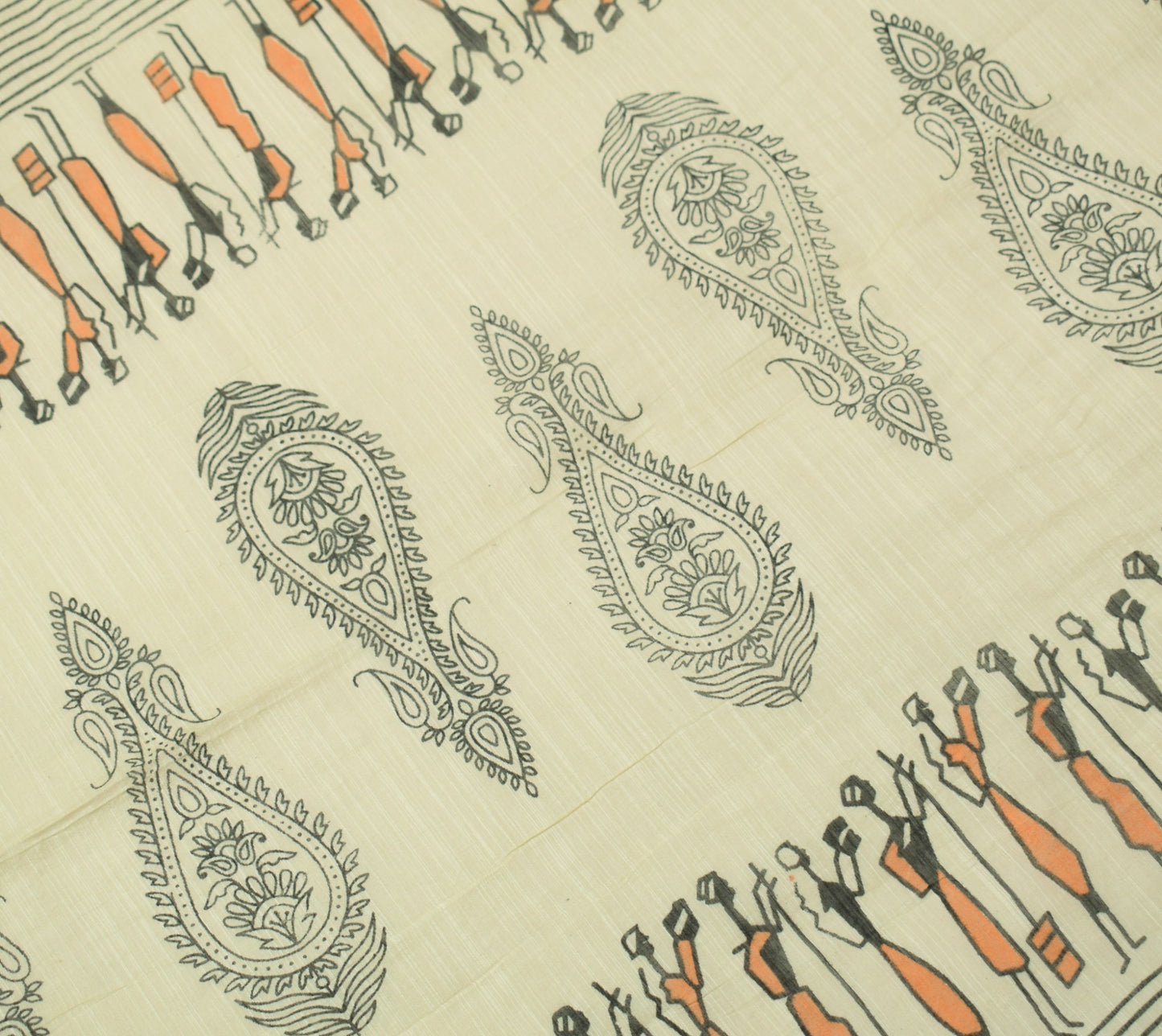 Sushila Vintage Art Silk Dupatta Cream Hand Block Printed Woven Long Stole Wrap
