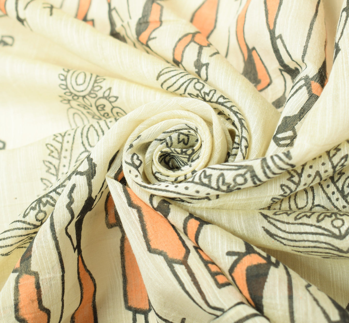 Sushila Vintage Art Silk Dupatta Cream Hand Block Printed Woven Long Stole Wrap