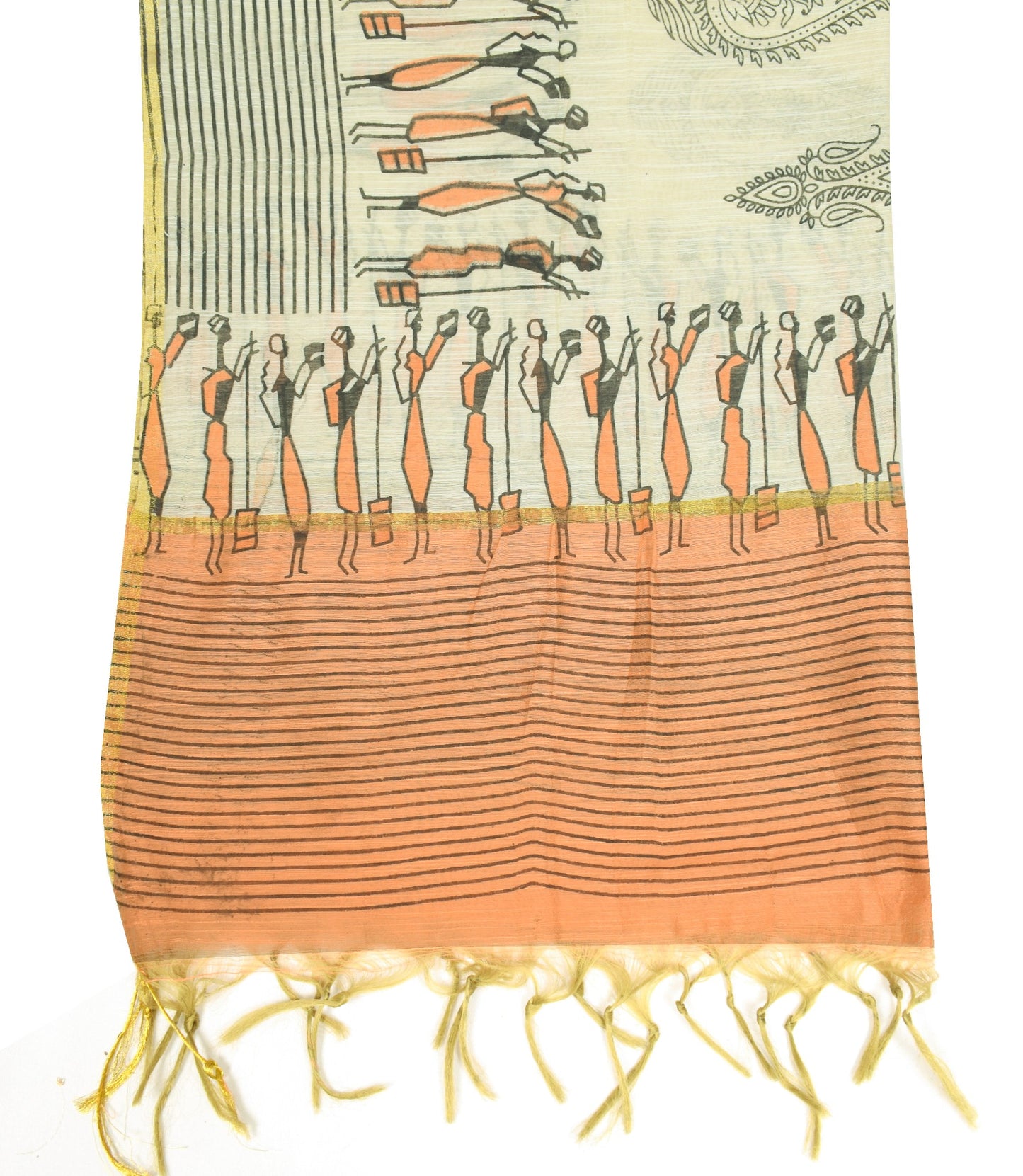 Sushila Vintage Art Silk Dupatta Cream Hand Block Printed Woven Long Stole Wrap