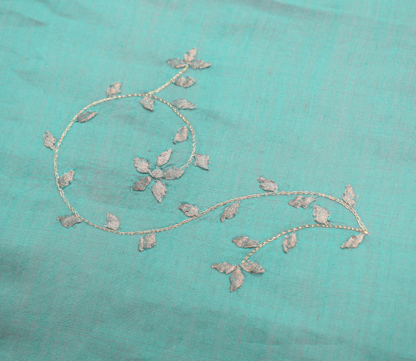 Sushila Vintage Hand Embroidered Dupatta Pure Cotton Teal Blue Floral Long Stole