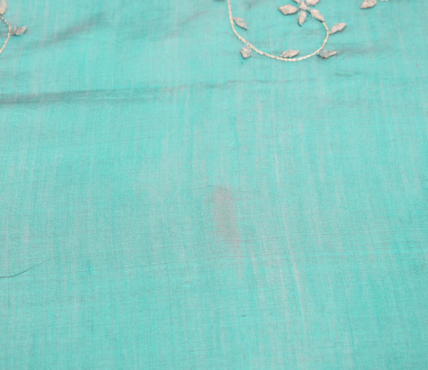 Sushila Vintage Hand Embroidered Dupatta Pure Cotton Teal Blue Floral Long Stole