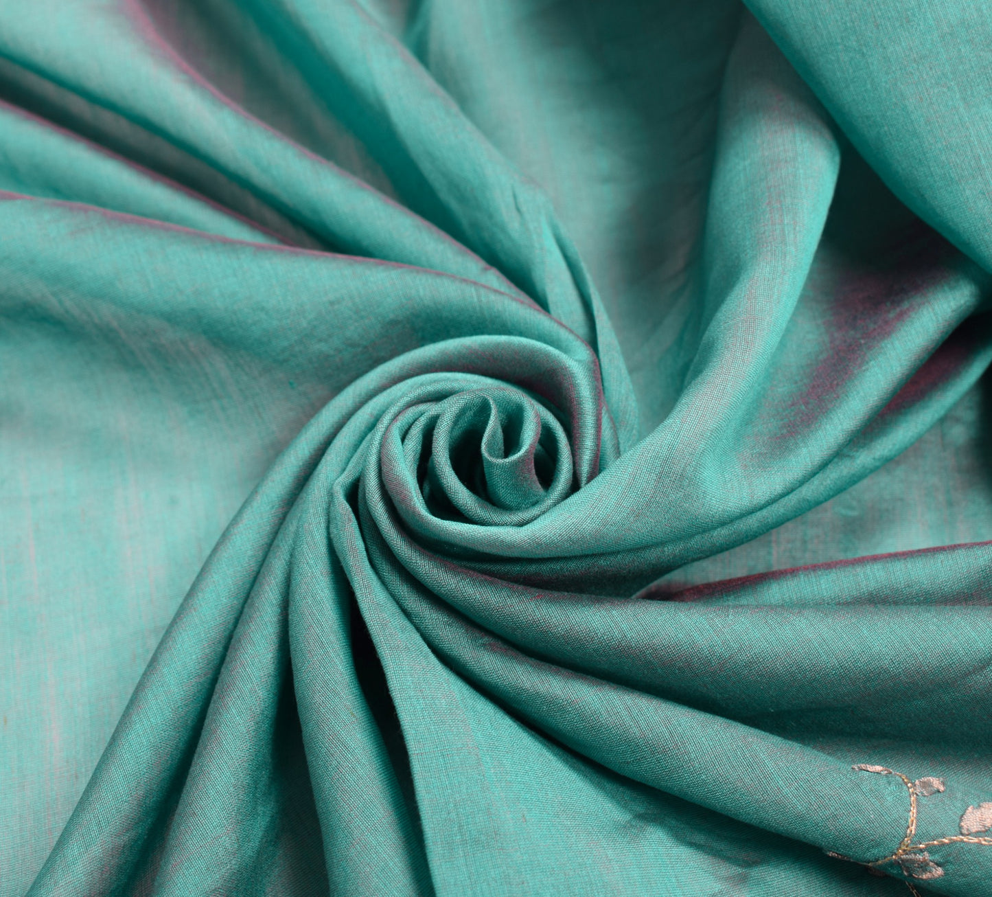 Sushila Vintage Hand Embroidered Dupatta Pure Cotton Teal Blue Floral Long Stole