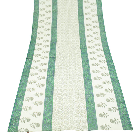 Sushila Vintage Hand Block Printed Dupatta White Floral Pure Cotton Long Stole